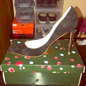 Black suede 3” pumps size 11